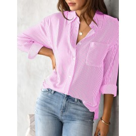 Women's Loose Striped Blouse, Crew Neck Long Sleeve Blouse, Casual Every Day Blouse, Women's Clothing