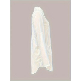 Solid Pocket Polo Collar Button Shirt, Casual Long Sleeve Shirt For Spring & Fall, Women's Clothing