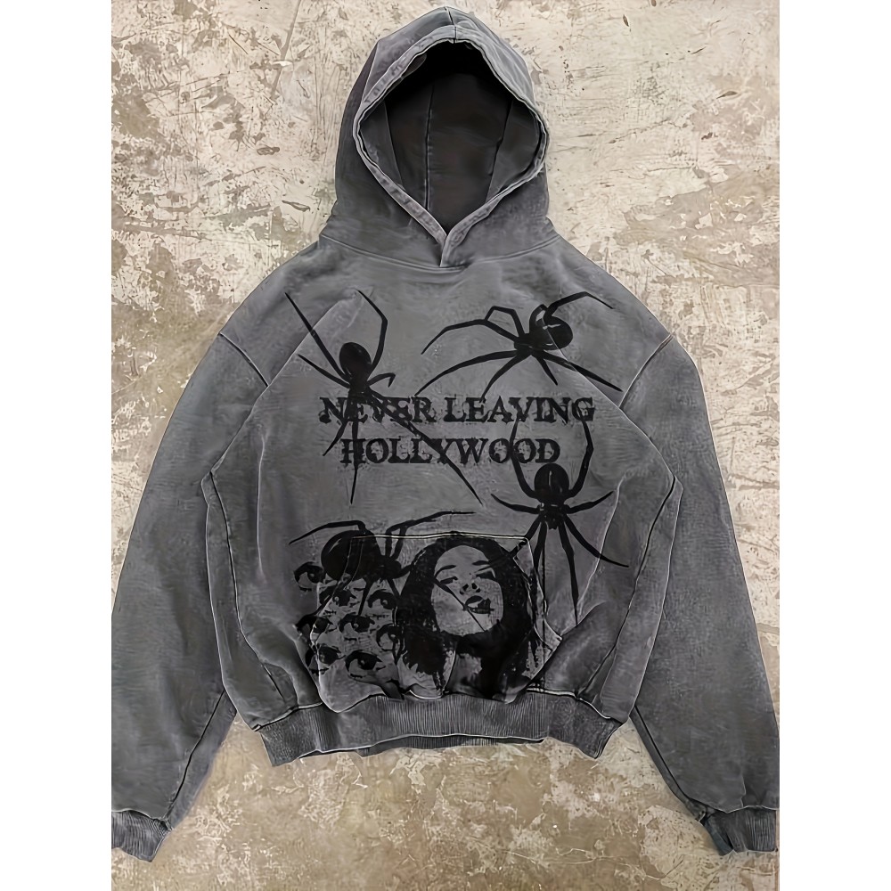 Graphic Print Vintage Hoodie, Y2K Long Sleeve Hooded Sweatshirt, Women's Clothing