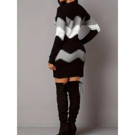 Color Block Simple Dress, Casual Long Sleeve Bodycon Mini Dress, Women's Clothing