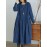 Ruched Solid Midi Dress, Casual Crew Neck Long Sleeve Dress, Women's Clothing