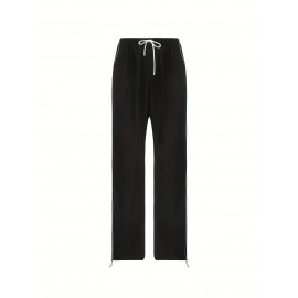 Contrast Binding Drawstring Waist Pants, Y2K Slant Pocket Baggy Pants, Women's Clothing