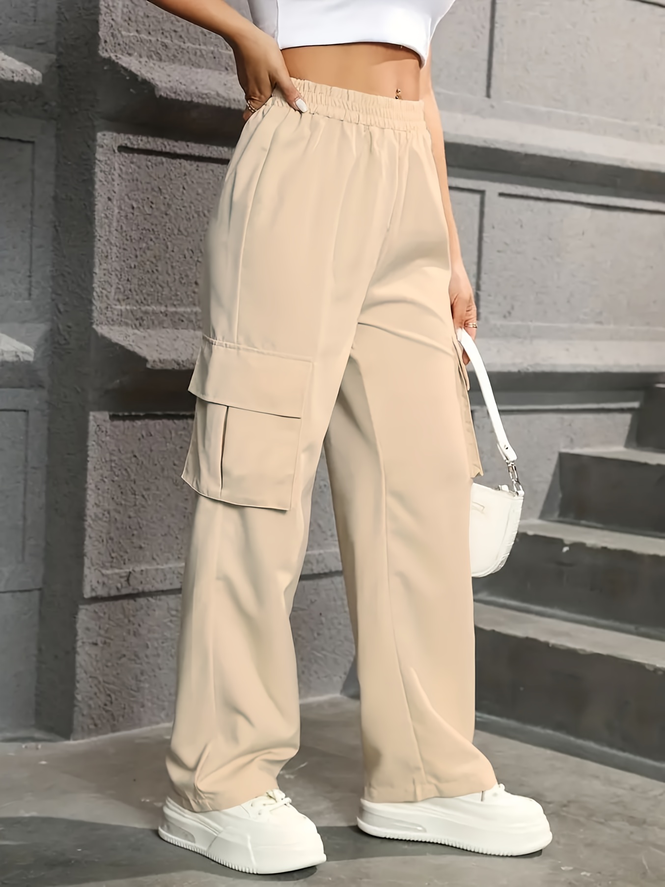 straight leg cargo pants y2k high waist solid pants for spring fall womens clothing details 6